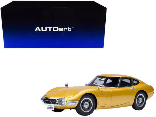 Yellow model car in front of AUTOart packaging box