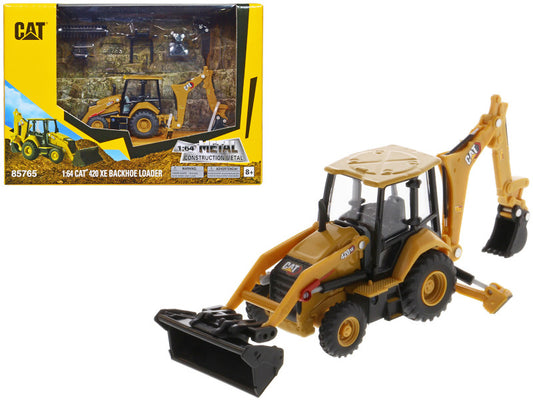 Toy backhoe loader with packaging on a white background